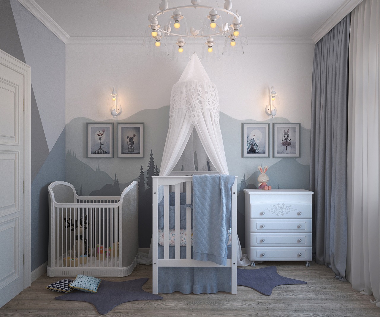 Minimalistisches Kinderzimmer mit Holzspielzeug. Minimalistisches Kinderzimmer mit Holzspielzeug.